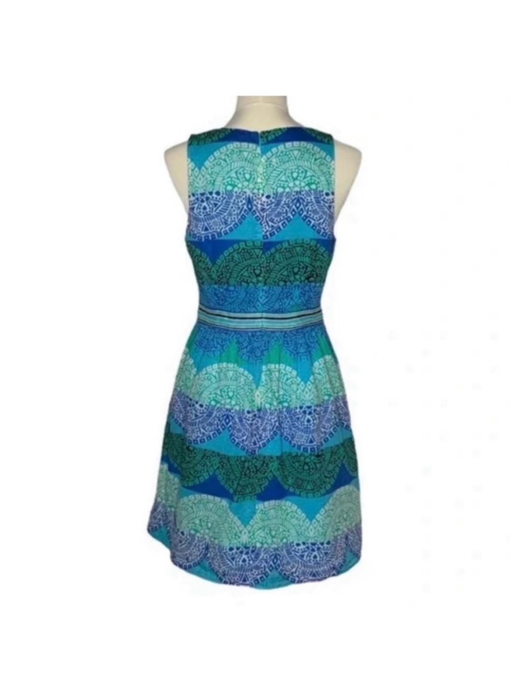 crown & ivy Blue Patterned Sleeveless Fit-and-Flare Dress - Picture 3 of 9
